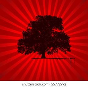 Vector Tree With Red Star Burst Background