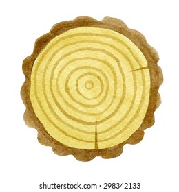 Vector Tree Rings Background. Hand Painted Watercolor Illustration. Vector Isolated Images On The White Background.