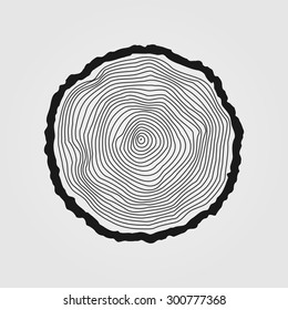 Vector tree rings background and saw cut tree trunk