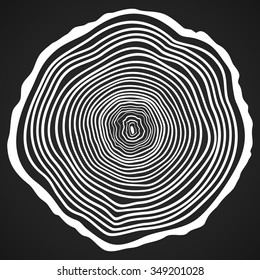 Vector Tree Rings Background and Saw Cut Tree Trunk. Conceptual Graphics. Vector illustration on dark background.