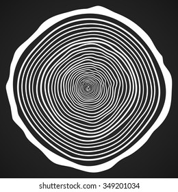 Vector Tree Rings Background and Saw Cut Tree Trunk. Conceptual Graphics. Vector illustration on dark background.
