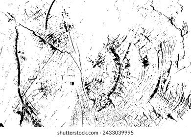 Vector tree rings trace background in black white and saw cut tree trunk. Grunge nature background design elements. 