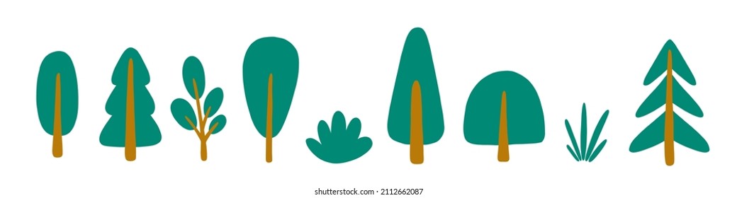 Vector tree set with 9 elements for your design
