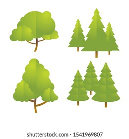 Vector tree set for decoration in cartoon or design work. Vector illustration.