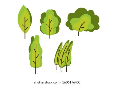 Vector tree set for decoration in cartoon or design work. Vector illustration.