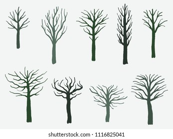 Vector tree shape set - barren tree silhouette illustration collection.