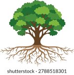Vector Tree Side View with Leaves and Roots