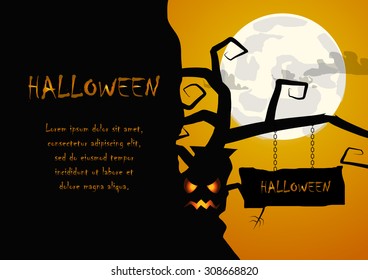 Vector : Tree and sign halloween background