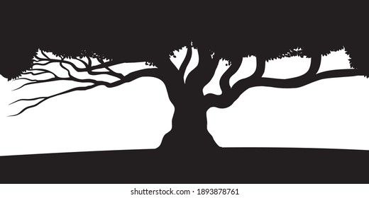 Vector tree silhouette, black and white vectorial shape,