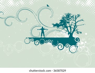vector tree silhouette of grass and trees , street scene