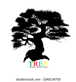 Vector of tree, silhouette icons on white background. tree flat icon for apps and websites. 
