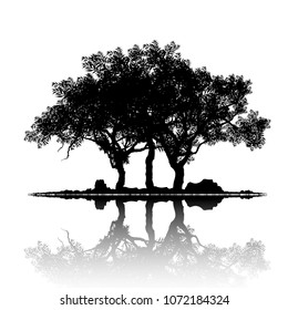 Vector of tree, silhouette icons on white background. tree flat icon for apps and websites. 