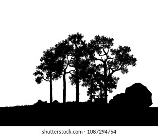 Vector of tree, silhouette icons on white background. tree flat icon for apps and websites. 