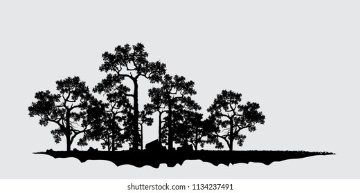 Vector of tree, silhouette icons on white background. tree flat icon for apps and websites. black and white vectorial shape,