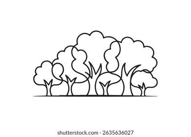 Vector tree silhouette illustration with cute cartoon sheep, lamb, and ram
