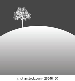 Vector Tree Silhouette on a hill