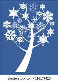 vector tree with snowflakes