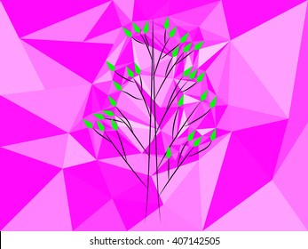 Vector tree in stained glass window, pattern - a tree made of triangles