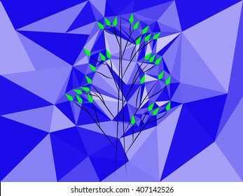 Vector tree in stained glass window, pattern - a tree made of triangles