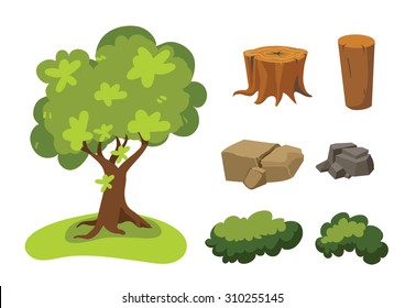 Vector tree, stump and stone.