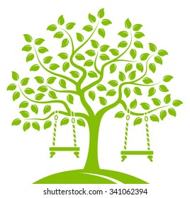 vector tree with swings isolated on white background