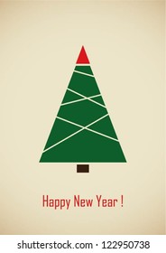 Árbol vectorial con el texto "Feliz Año Nuevo". Con 3 colores. Completo editable. Tarjeta de felicitación.
