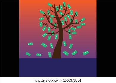 vector tree that makes money with gradation colour.