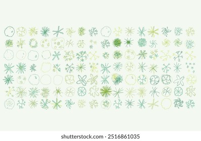 Vector tree top view isolated on white background for landscape plan and architecture layout drawing, elements for environment and garden