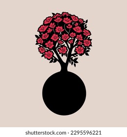 vector tree in two seasons growing from isolated on light brown background