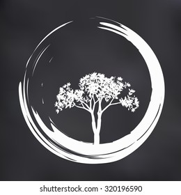 Vector Tree and Zen Circle Illustration on Blackboard