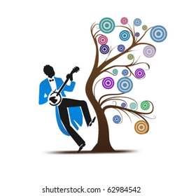 vector tree,abstract guitar, benjo player