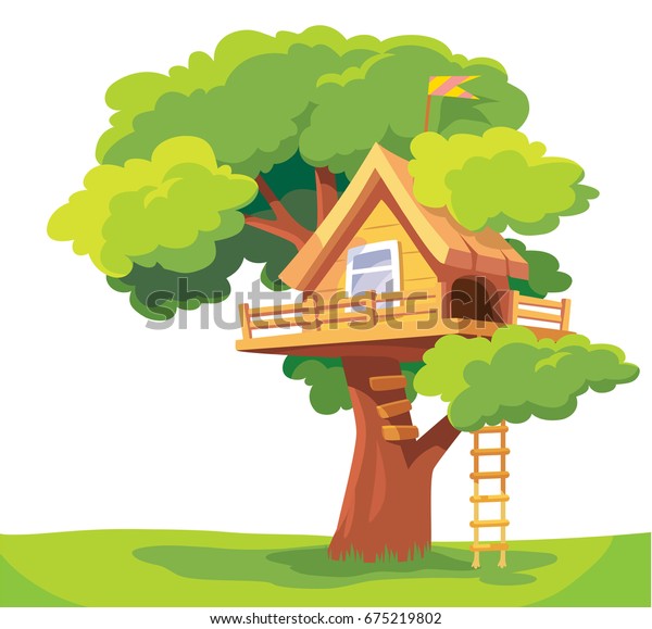 Vector tree-house,tree house, tree fort,\
treeshed summer camp isolated on white Children kids playground\
area for outdoors\
adventures.