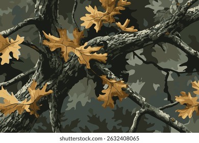 Vector trees camouflage seamless pattern design for hunting and military uniform. Military camouflage texture Hunting camouflage background.