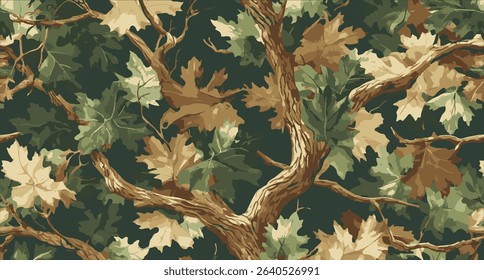 Vector trees camouflage seamless pattern design for hunting and military uniform. Military camouflage texture Hunting camouflage background.