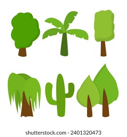 vector trees collection in hand drawn style elements green season