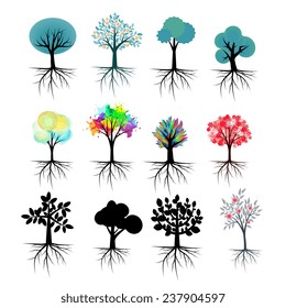 Vector trees collection with roots