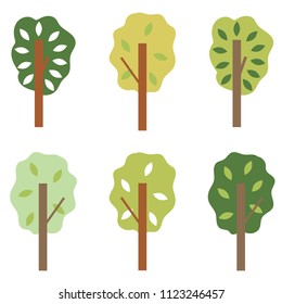 Vector trees, color and design variations, set of 6, ideal for ecology topic