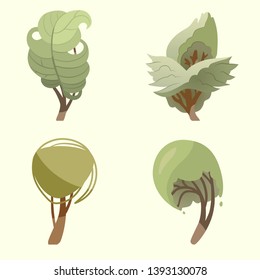 Vector trees elements for forest flat cartoons