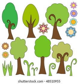 Vector trees and flowers collection