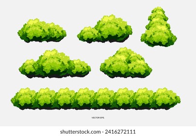 vector trees, green plants, green bushes, flat trees set. Flat forest tree nature plant isolated eco foliage
