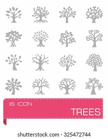 Vector Trees icon set on grey background