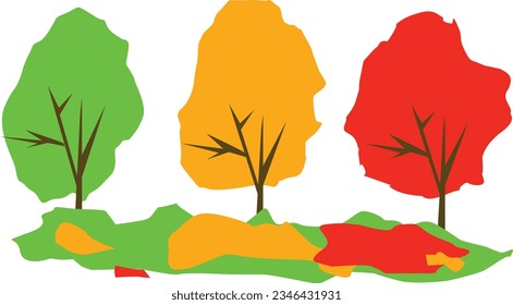 vector trees illustration in red ,yellow and  green
