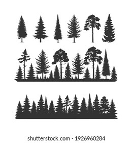 Vector trees illustrations. Monochrome illustrations with a coniferous trees. - Shutterstock ID 1926960284