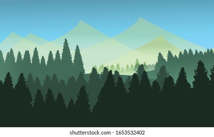 Vector : Trees and mountain forest background