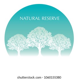Vector trees on a blue circular background with text space. 