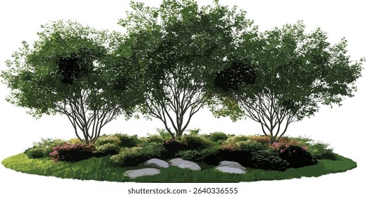 Vector trees set, grand trees outdoors, parks botany, gardening cutout, nature calm, big tree collection, green environment, leafy foliage, plant design, scenic view, forest elements,