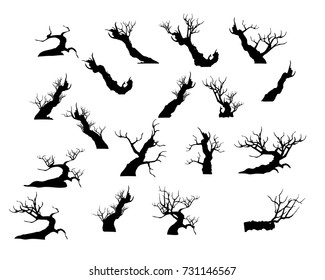 Vector of trees, silhouette icons on white background.