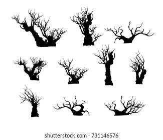 Vector of trees, silhouette icons on white background.