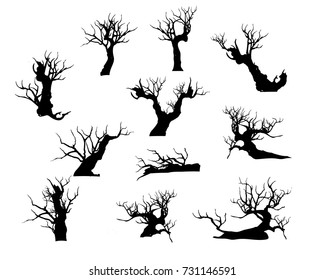 Vector of trees, silhouette icons on white background.