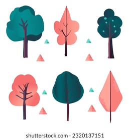 vector trees ,vintage,retro style colors on isolated white background